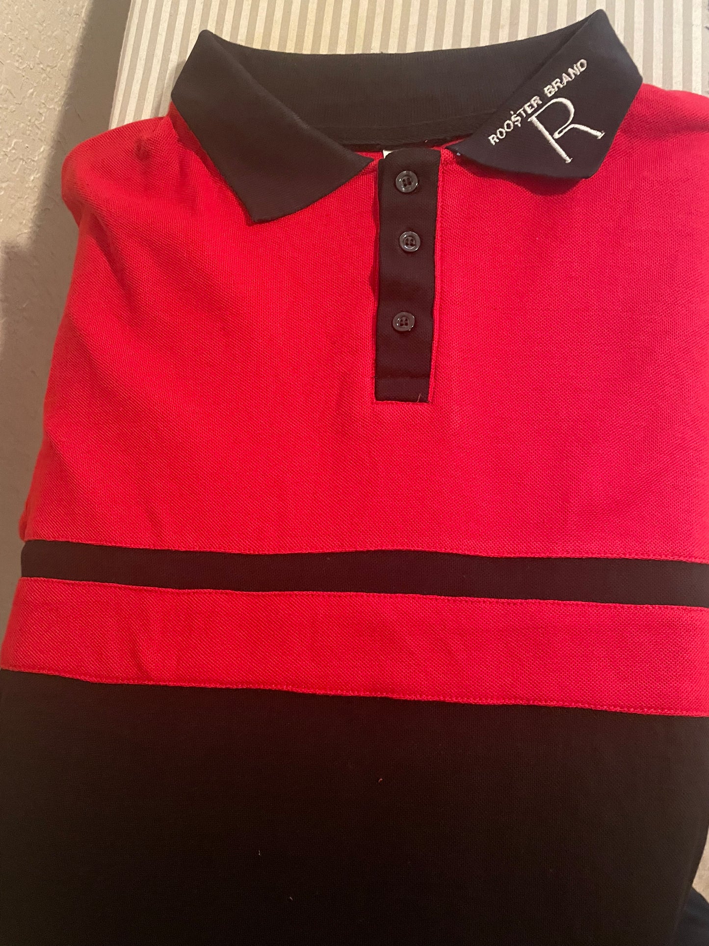 ** PROMO** just $12.99 Roo$ter Brand Custom Embroidered Logo Golf Polo Red/Blk Collar Logo