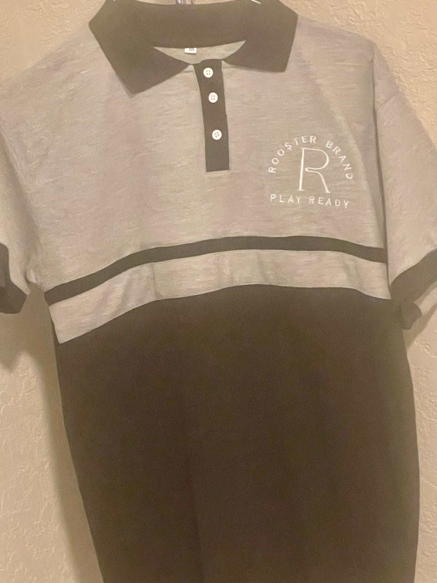 **PROMO** Just $12.99 Roo$ter Brand Custom Embroidered Logo Golf Polo Grey/Black Chest Logo