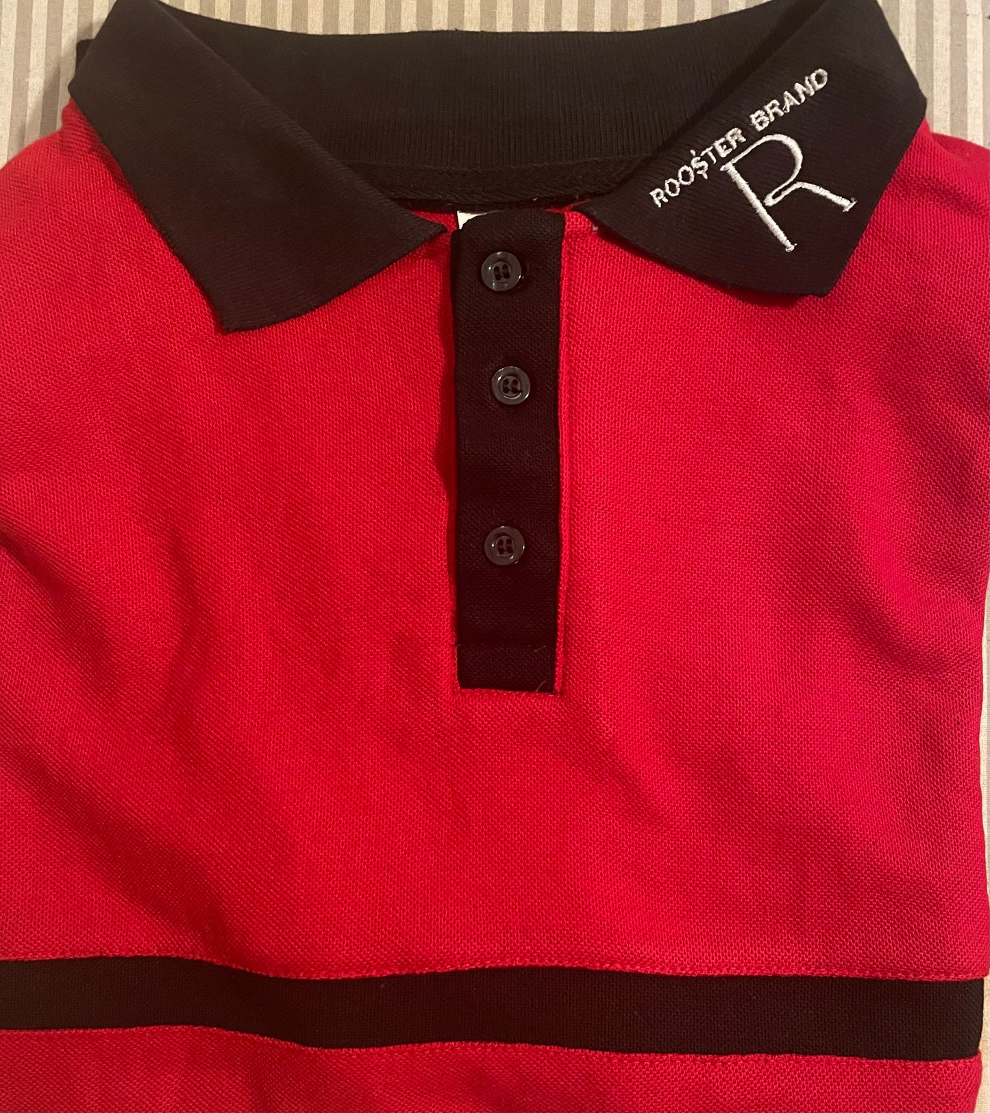 ** PROMO** just $12.99 Roo$ter Brand Custom Embroidered Logo Golf Polo Red/Blk Collar Logo