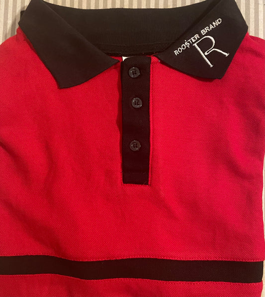 ** PROMO** just $12.99 Roo$ter Brand Custom Embroidered Logo Golf Polo Red/Blk Collar Logo