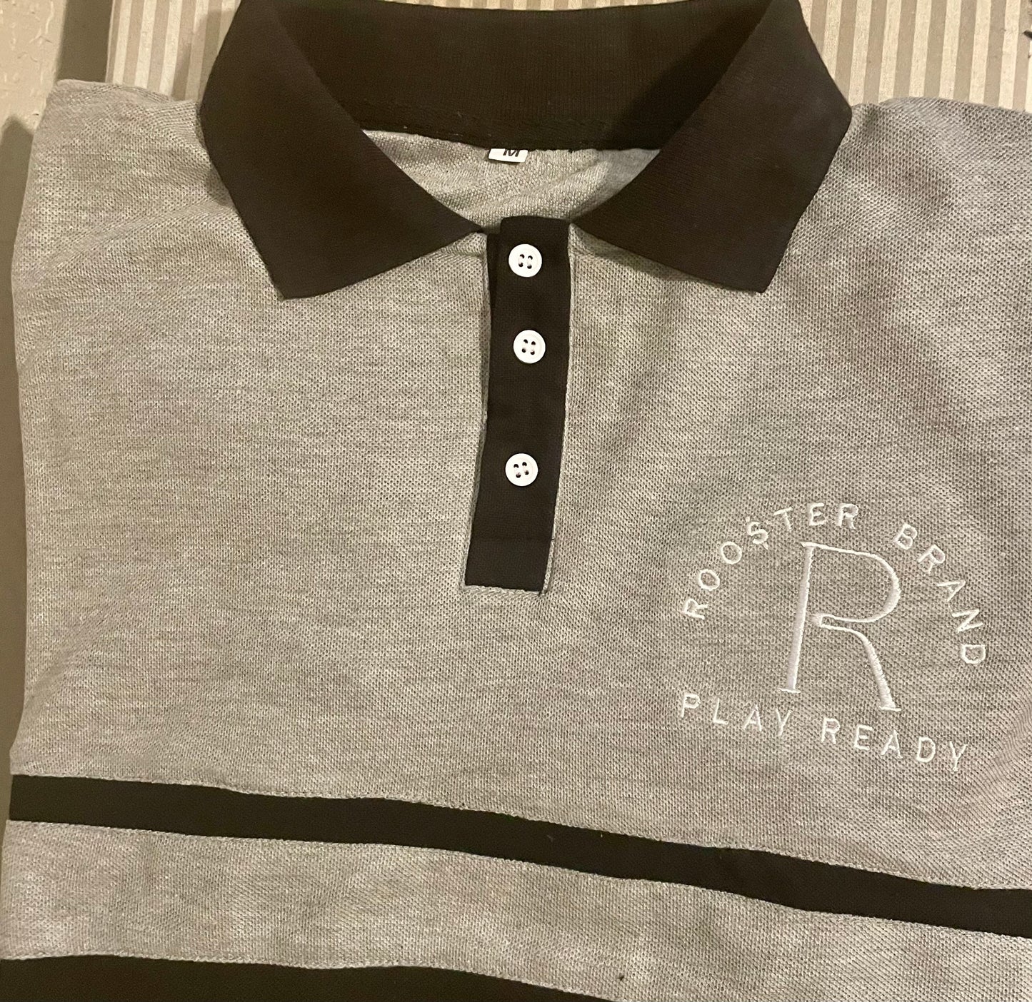 **PROMO** Just $12.99 Roo$ter Brand Custom Embroidered Logo Golf Polo Grey/Black Chest Logo
