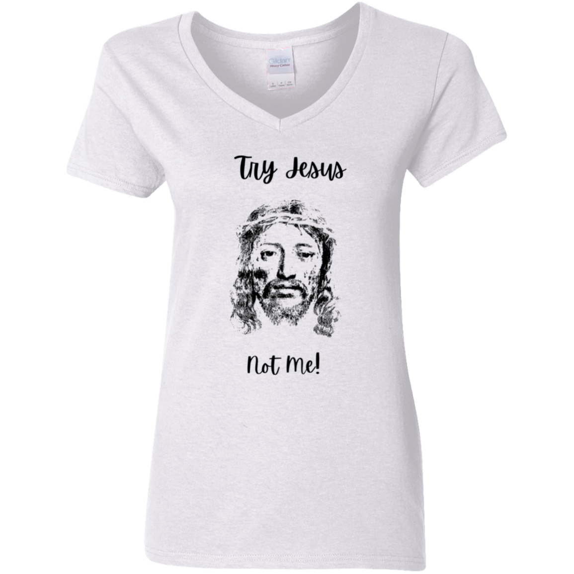 Ladies' 5.3 oz. V-Neck T-Shirt Try Jesus
