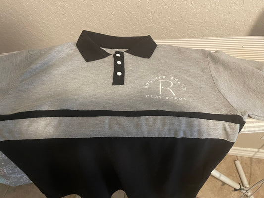 **PROMO** Just $12.99 Roo$ter Brand Custom Embroidered Logo Golf Polo Grey/Black Chest Logo
