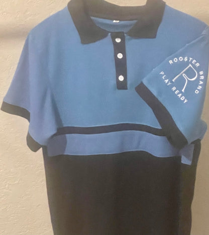 **PROMO** Just $12.99 Roo$ter Brand Custom Embroidered Logo Golf Polo Blue/Black Sleeve Logo