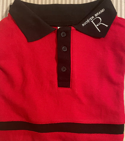 ** PROMO** just $12.99 Roo$ter Brand Custom Embroidered Logo Golf Polo Red/Blk Collar Logo