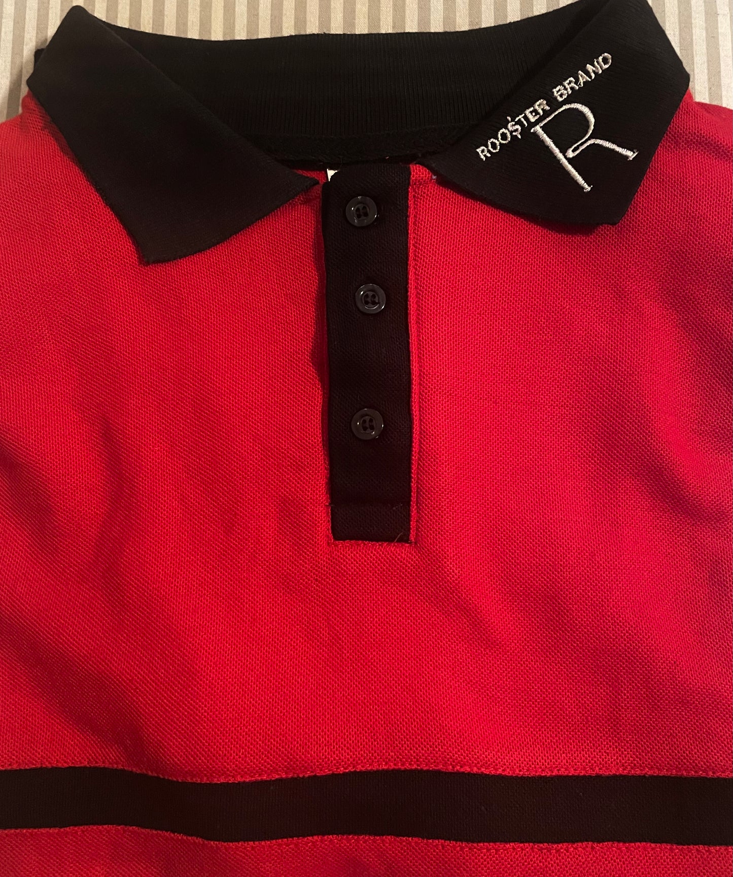 ** PROMO** just $12.99 Roo$ter Brand Custom Embroidered Logo Golf Polo Red/Blk Collar Logo