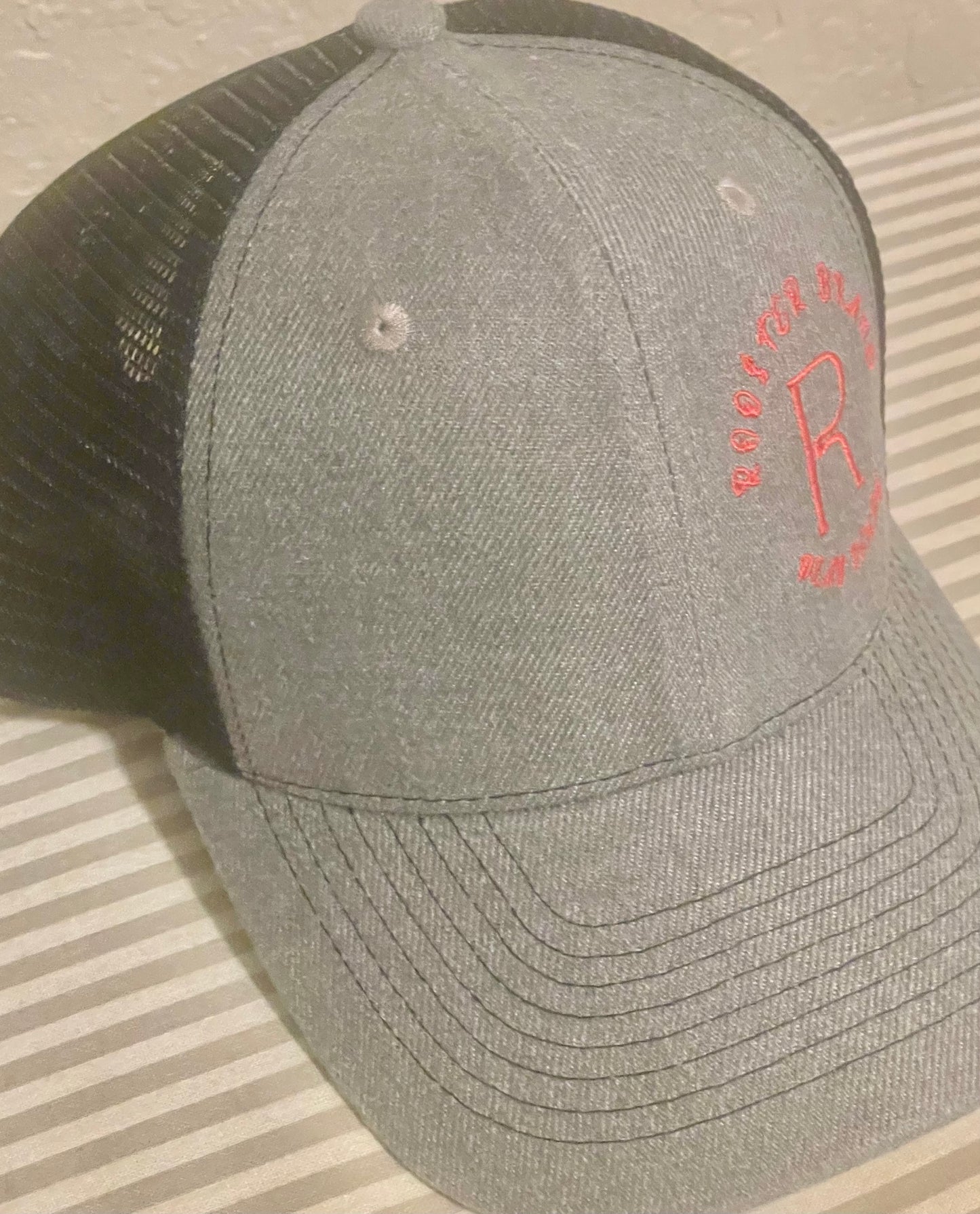 Roo$ter Brand Vented Golf Hat -  Custom Embroidered Grey/Black